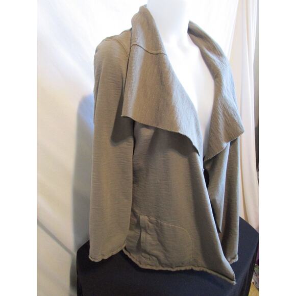 EUC J. Jill Olive Green Cotton Knit Open Front Drape Cardigan Light Jacket Sz PS - Picture 4 of 8